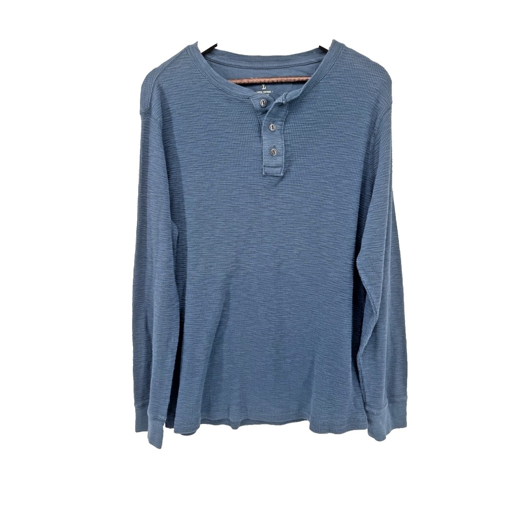 Sonoma Thermal Three Button Blue Cotton Shirt L Henley Y2K Grunge layers mens